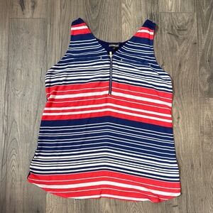 Express Womens Navy Red White Striped Half Zip Sleeveless Blouse Top Medium M‎